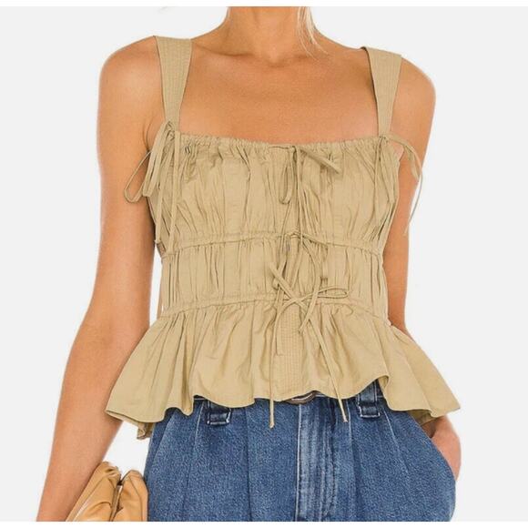 Ulla Johnson Lulu Ruched Peplum Top Khaki Beige Women’s Size 2 - Picture 1 of 8